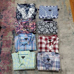 8 Piece Talbots Lot - 6 Button Down Shirts, 1 Blouse, 1 Dress - Size L